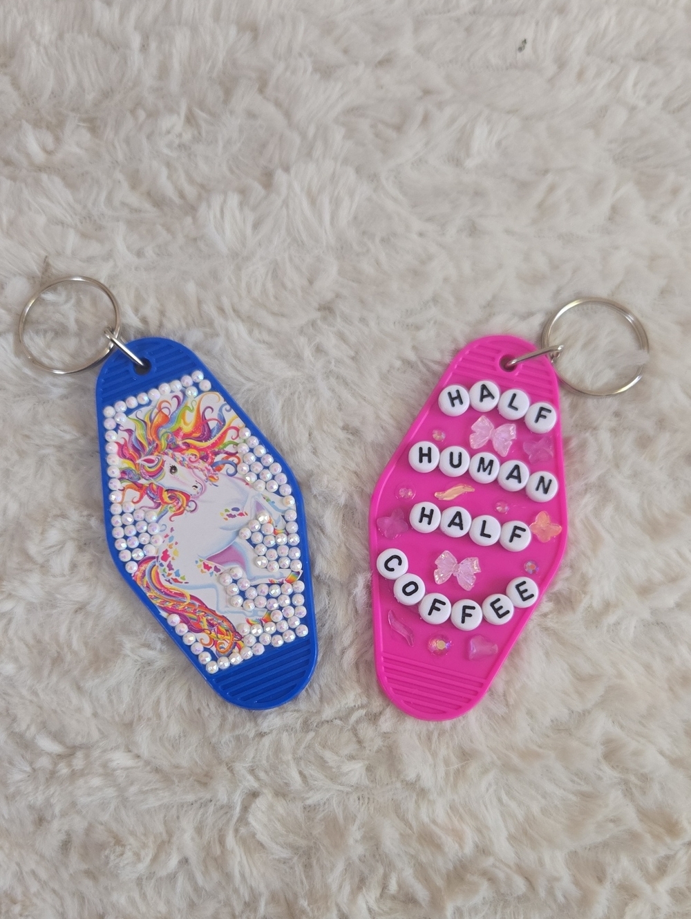 Handmade Cute Pink & Blue Unicorn and Slogan Keychains - Women Accessories